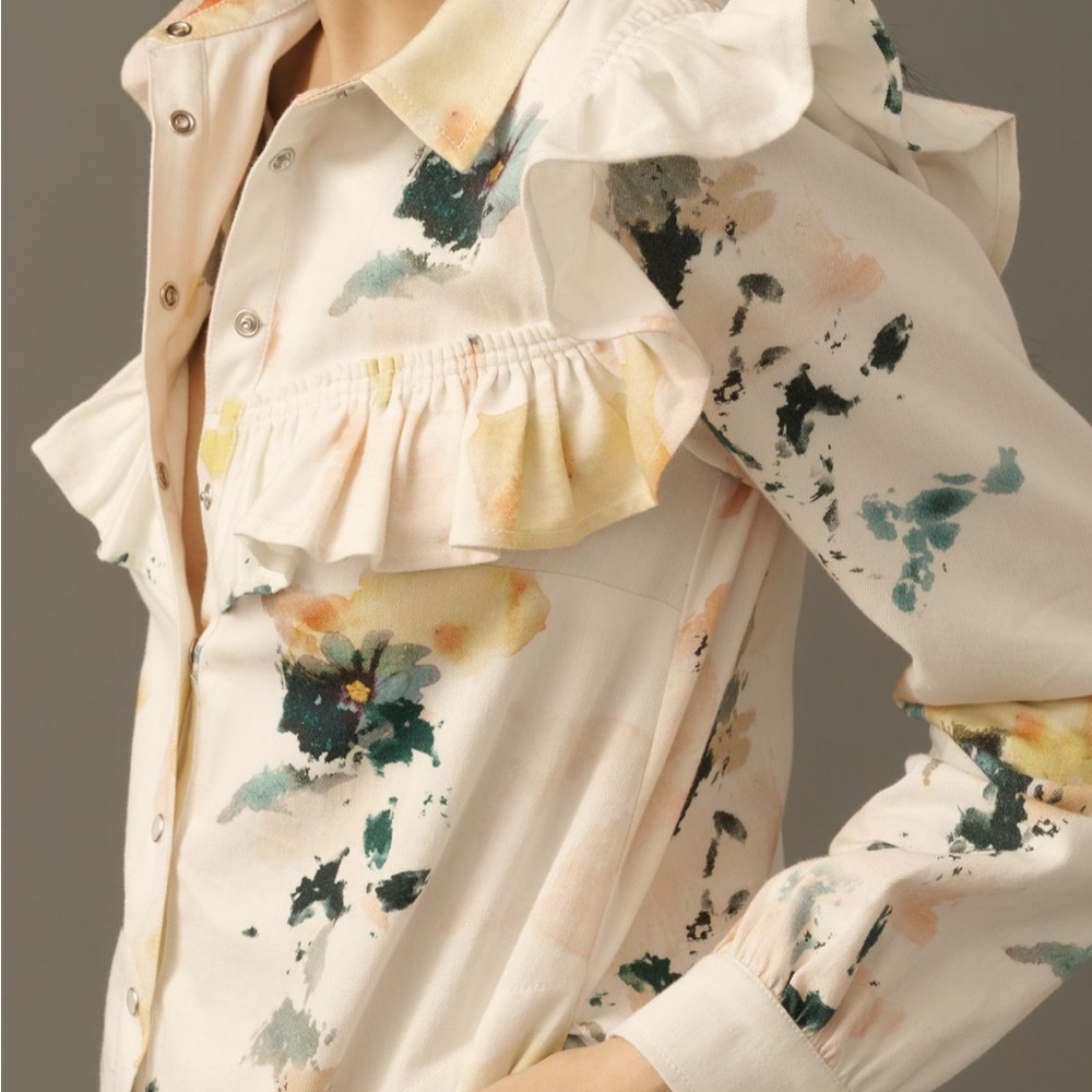 Anthropologie Pilcro Watercolor Floral Ruffle Button-Up Dress- XS- $168- NWT! - Picture 2 of 8